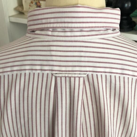 Lands End Oxford Tall Men’s Shirt in red stripe. PolyCotton Made in USA 🇺🇸 - Picture 6 of 12